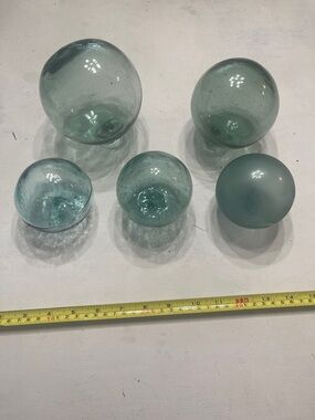 Set of 5 Sea Glass Decorative Spheres - Aqua Green